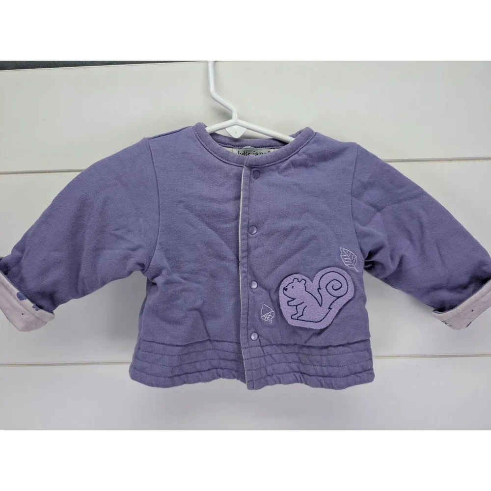Vintage Cotton Jacket Baby Girl 3 Months Purple Squirrel Woodland 90s Y2K Snap